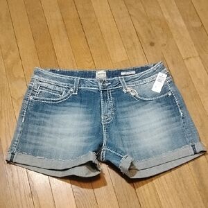 nwt anoname 'zoey' jean shorts 32 womens 14 mid rise frey hem cuffed 4"